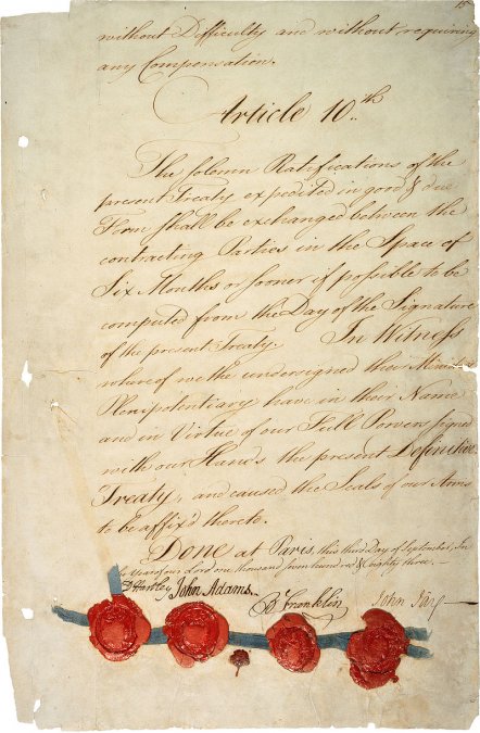 Última página del Tratado de París.