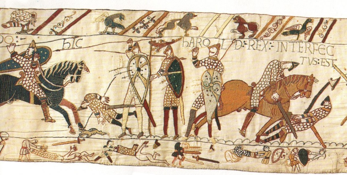 El <b>tapiz de Bayeux</b>, también conocido como <b>Tapiz de la reina Matilde</b>, es un gran lienzo bordado del siglo XI de casi 70 metros de largo que relata, mediante una sucesión de imágenes con inscripciones en latín, los hechos previos a la conquista normanda de Inglaterra, que culminó con la batalla de Hastings.</p>
<p>“>  </p>
</div>
<div id=