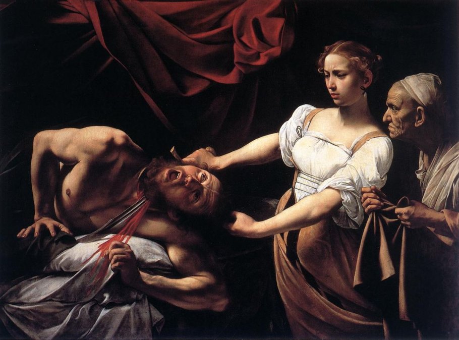 <i></noscript>Judith decapitando a Holofernes. </i><i>La Judith del cuadro sólo pone cara de asco. Guarda una prudente distancia, como para no salpicarse. Los verdugos del Caravaggio siempre muestran </i><i>poca emoción mientras cometen su barbaridad.</i></p>
<p>“></p></div>
<div id=