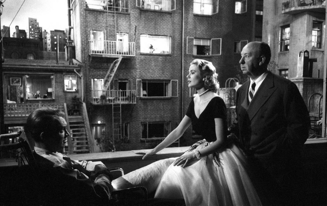 James Stewart, Grace Kelly y Alfred Hitchcock.