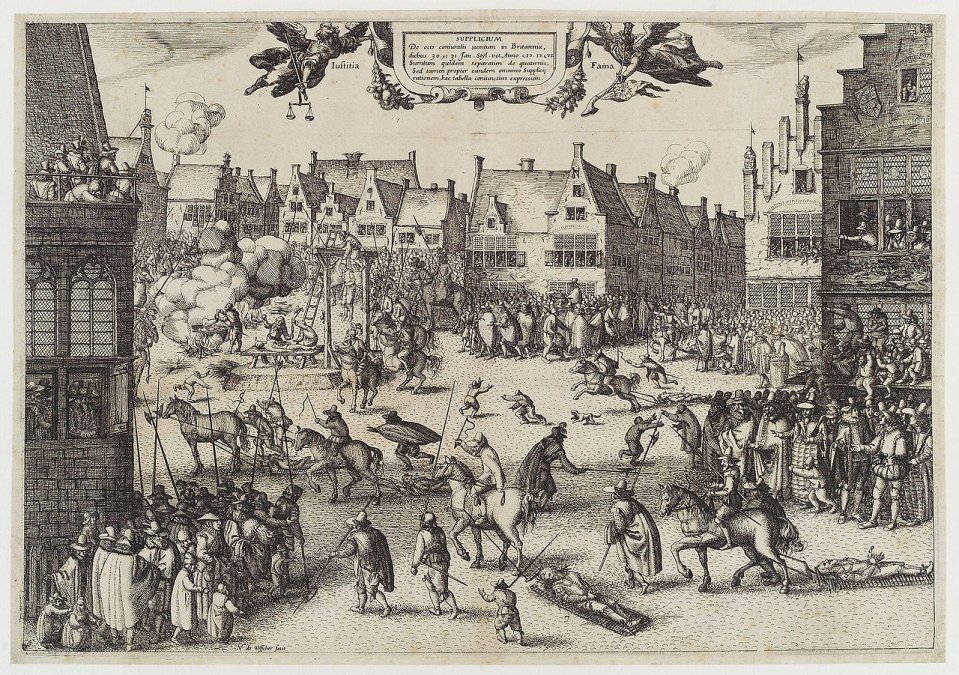 Grabado de 1606 que representa la ejecución de Fawkes, por Claes Janszoon Visscher.
