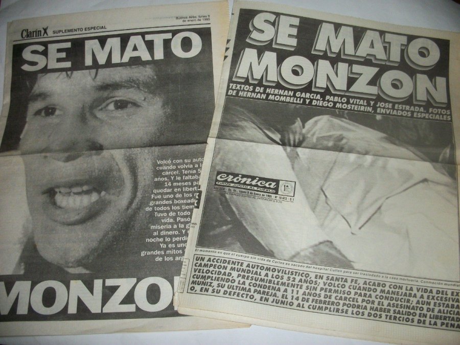 Clarín y Crónica, entre otros medios, reflejaron con grandes titulares la noticia de la muerte de Monzón.