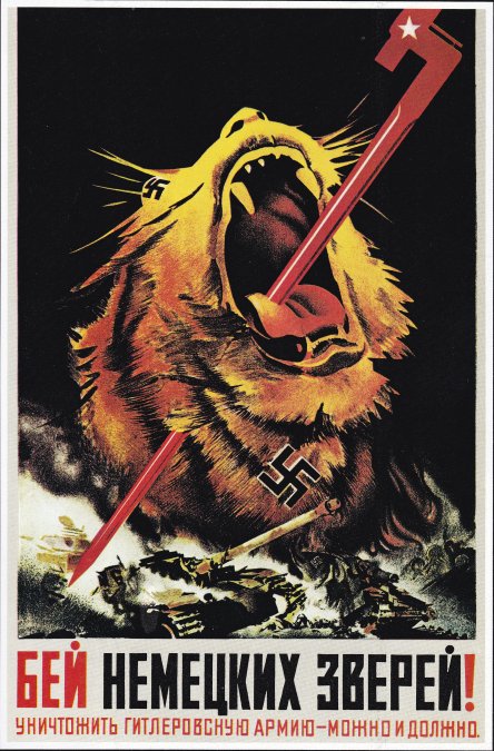 Un tigre brutalmente empalado aparece sobre el lema: <i>Matar a la bestia alemana. Destruir al ejército de Hitler.</i>“></div>
<div id=