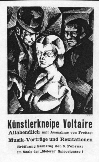 Cartel original de la primera función de Cabaret Voltaire creado por Marcel Slodki en 1916.
