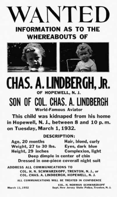 Cartel de búsqueda de Charles Augustus Lindbergh Jr.