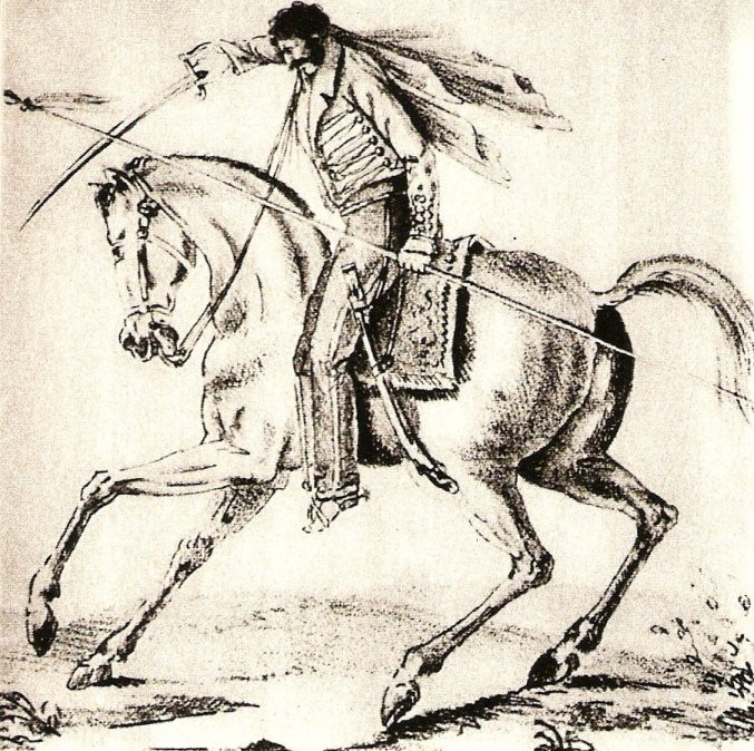 Facundo Quiroga según una litografía de César Hipólito Bacle, realizada en 1831.

