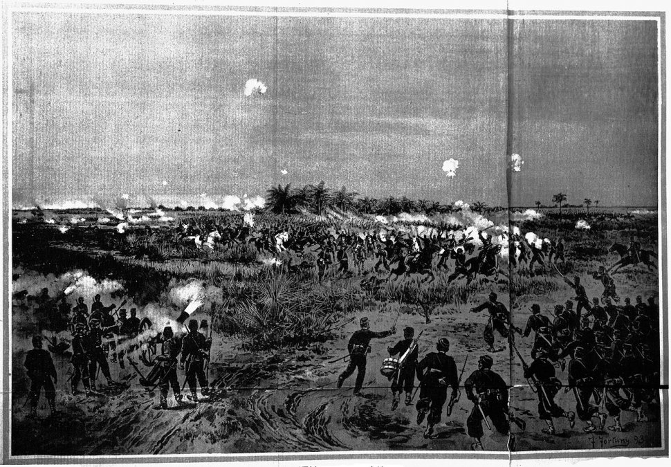 Batalla de Tuyuty: Ataque del Ejercito Paraguayo à las líneas Argentinas. Pintura de F. Fortuny.

