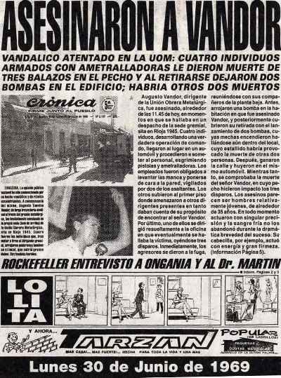         <p></p>El asesinato de Augusto Vandor, dirigente de la Unión Obrera Metalúrgica, fue afrontado públicamente por la izquierda peronista el 1 de Mayo de 1974, en un acto crucial donde Perón habló desde el balcón de la Casa Rosada.<p></p>