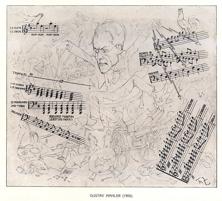 

<p>Boceto de la caricatura realizada por Theo Zasche “Gustav Mahler dirige su Sinfonía n.° 1 en re mayor”, que fue publicada por primera vez en Edición Especial Ilustrada de Viena el 25 de noviembre de 1900.</p>
</div>
<p></div>
<p></div>
<p>” id=”4010-Libre-1844412547_embed” /></div>
<p> </p>
<div id=