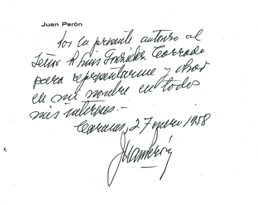 Poder de Juan D. Perón al señor Luis González Torrado.
