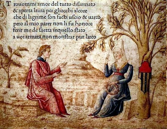 Laura y Petrarca, miniatura del                  Canzoniere.