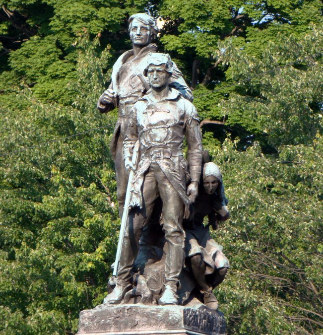 Estatua en Charlottesville - Meriwether Lewis, William Clark y Sacagawea (arrodillada), por Charles Keck (1919)
