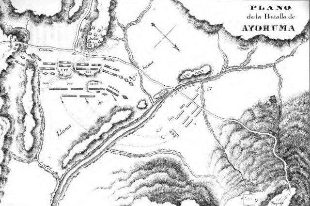 Antiguo plano de la batalla - (La anchura del terreno retratado es de unos 50 km).