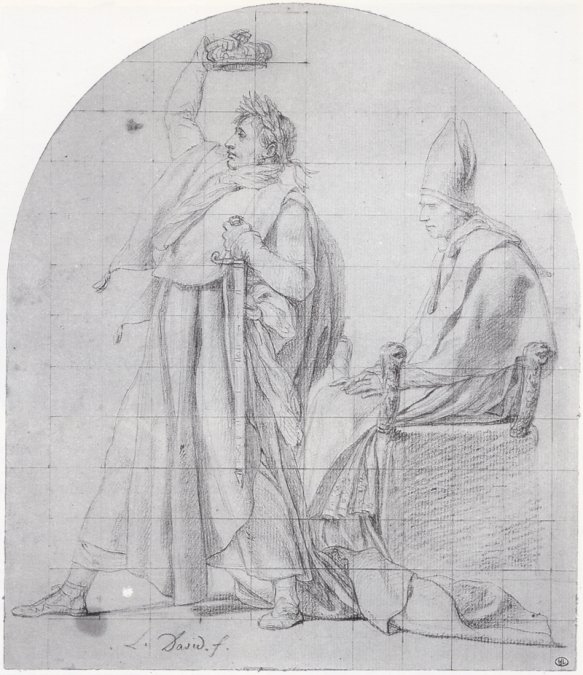 El emperador Napoleon se corona a sí mismo. Dibujo de David, conservado en el Louvre.