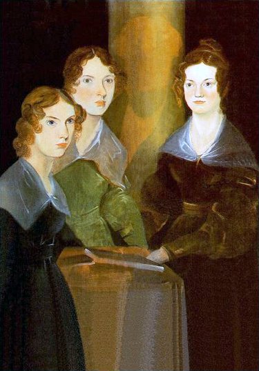 Anne, Emily y Charlotte Brontë retratadas por su hermano Branwell (1834). Branwell está representado entre sus hermanas, casi invisible, detrás de ellas.
