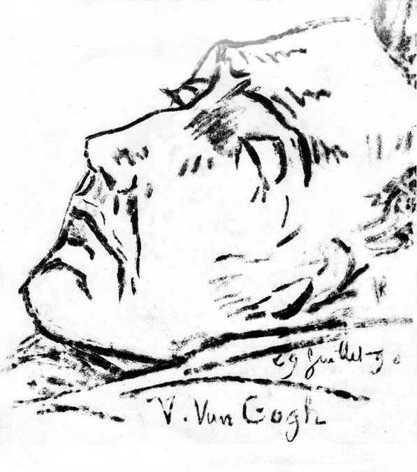 Van Gogh en su lecho de muerte.