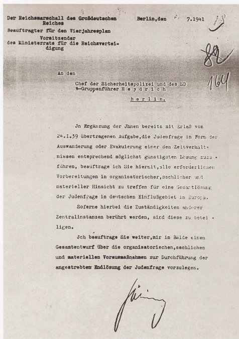 Orden de Göring a Heydrich.