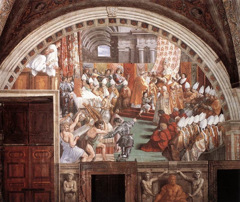 La Coronación de Carlomagno, por los ayudantes de Rafael, circa 1516-1517.
