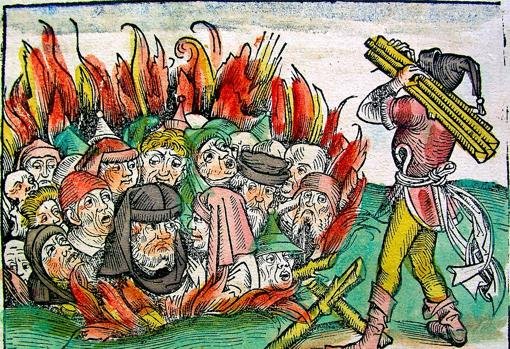 Quema de judíos acusados de ser los causantes de la Peste Negra de 1348
