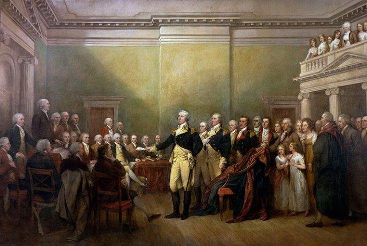 George Washington entregó el mando de las fuerzas armadas después de la guerra de independencia.