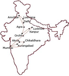 Mapa de la India con los principales focos del levantamiento