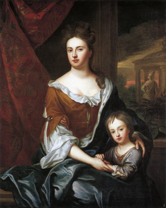 La princesa Ana con su único hijo sobreviviente, el duque de Gloucester. Vivió de 1689 a 1700.