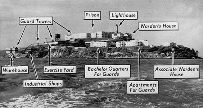 Esquema de cómo era Alcatraz en 1962.