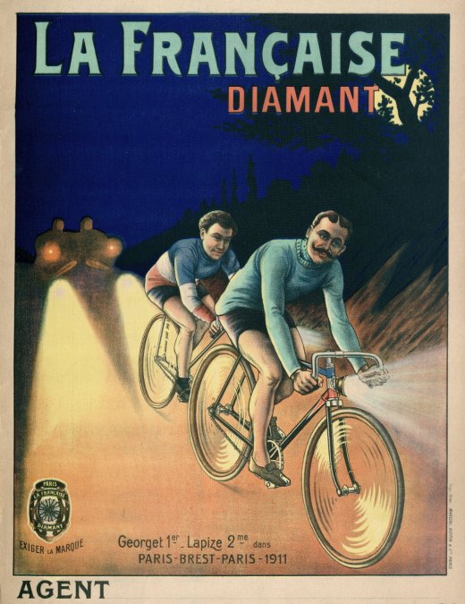 Cartel vintage para la marca de bicicletas Diamant, con Emile Georget ganador del equipo francés de una etapa del Tour de Francia, 1911.