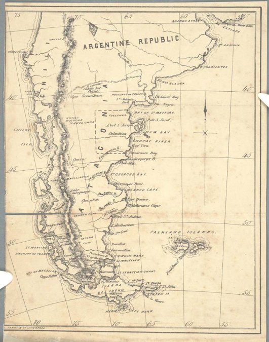 Mapa galés de la Patagonia de 1862.