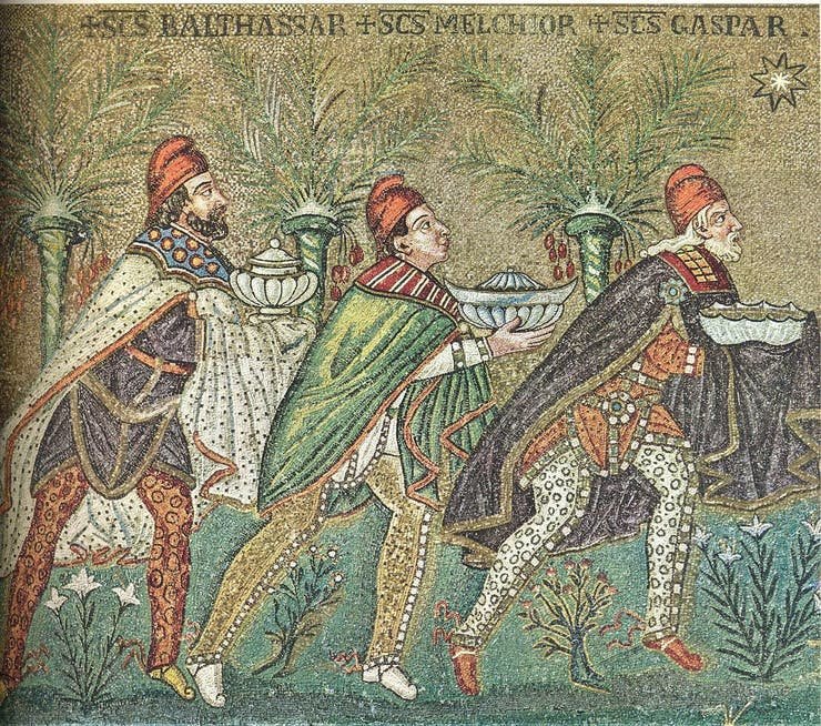 Los tres reyes en camino Mosaico Bizantino