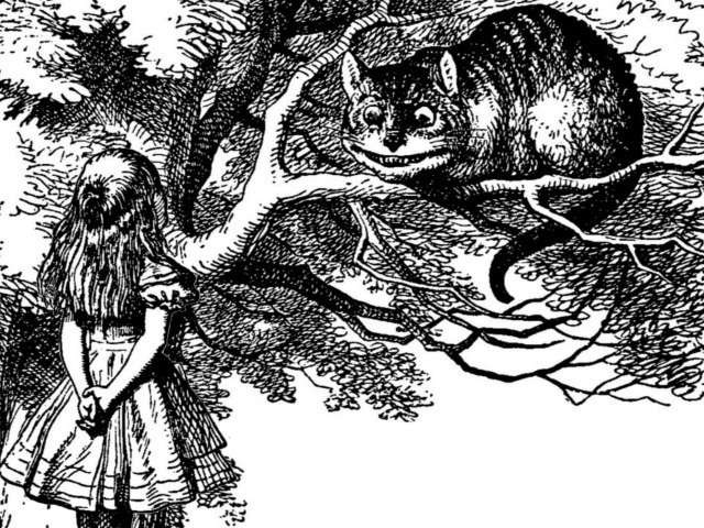 El gato Cheshire y Alicia.
