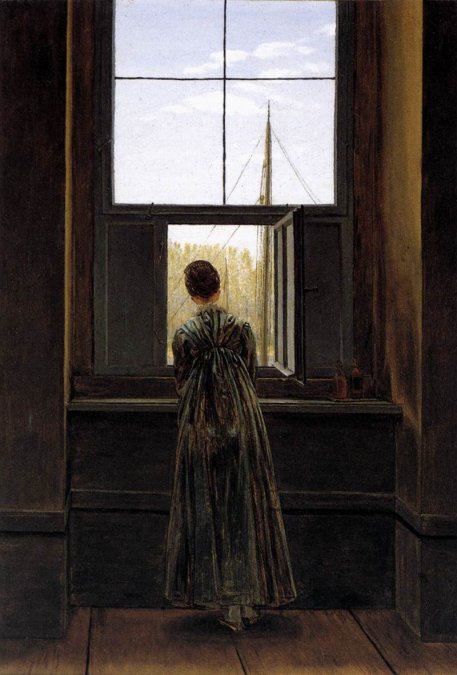 Mujer asomada a la ventana de Caspar David Friedrich 