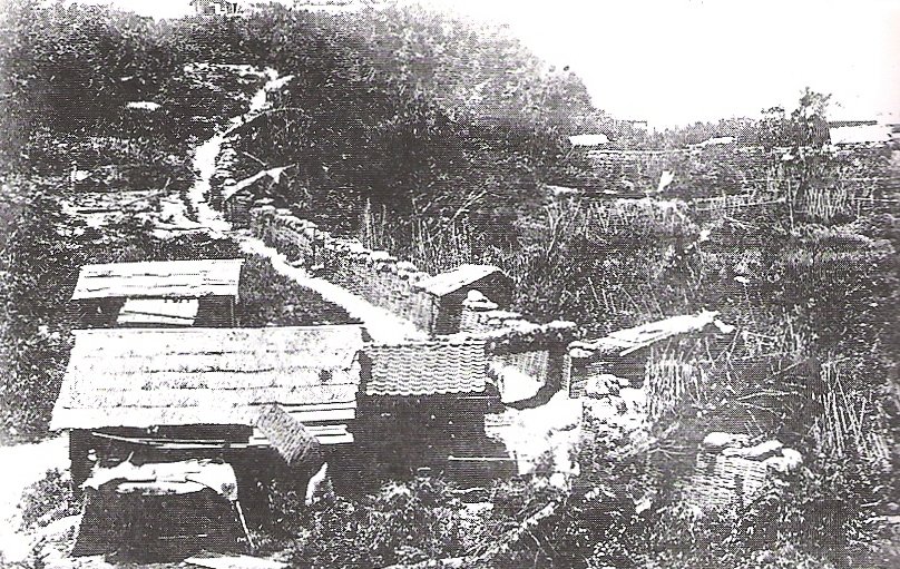 Fortificaciones de la Armada Imperial Japonesa cercando Shiroyama. Fotografía de 1877