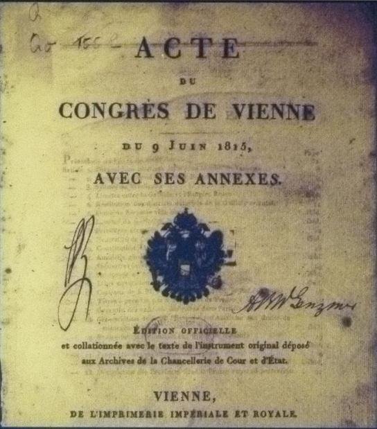 Portada de las Actas del Congreso de Viena. 