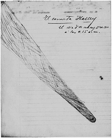 Dibujo de Alberto Williams del cometa Halley realizado la madrugada del 8 de mayo de 1911 (Gentileza Pablo Williams)