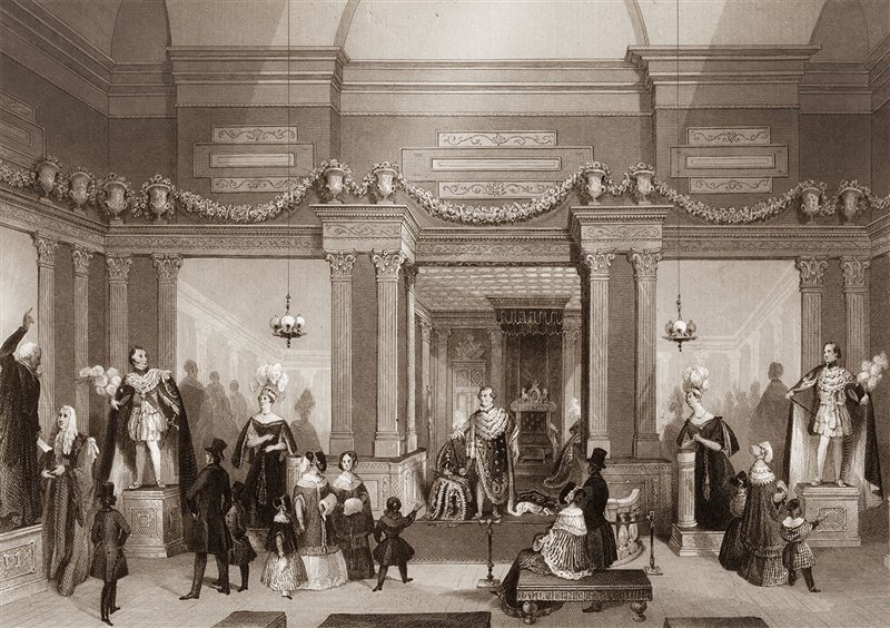 Los visitantes observan la colección Tussaud en Baker Street. Grabado de mediados del siglo XIX.