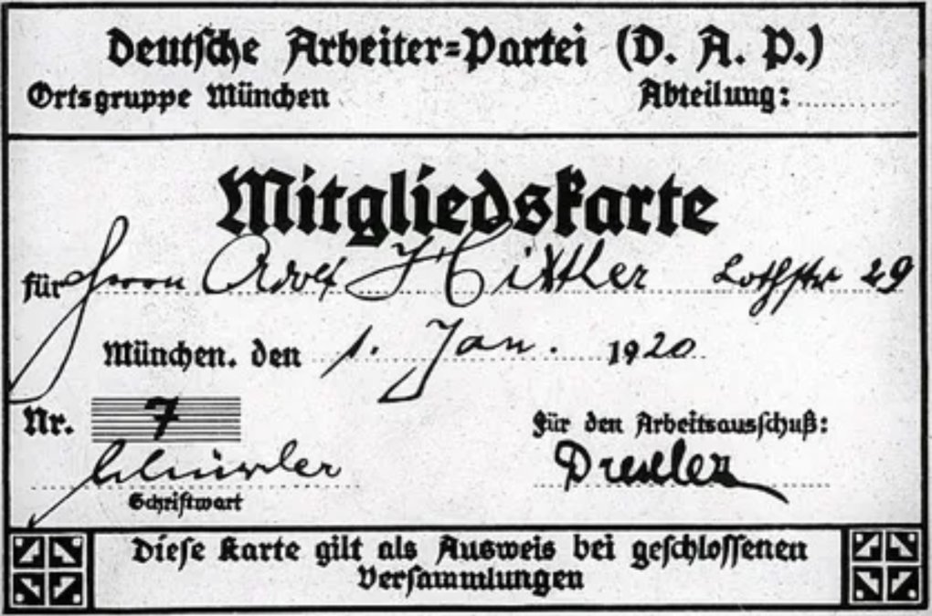 Carné de Hitler como miembro del DAP