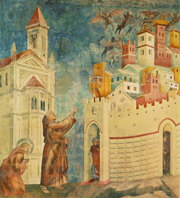 Escenas de la vida de San Francisco, en Asís: La expulsión de los diablos de Arezzo.
