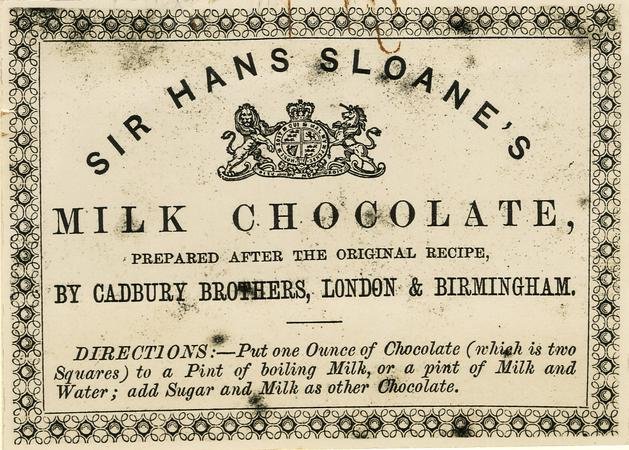 La recetea de Sloane comercializada por Cadbury en 1850
