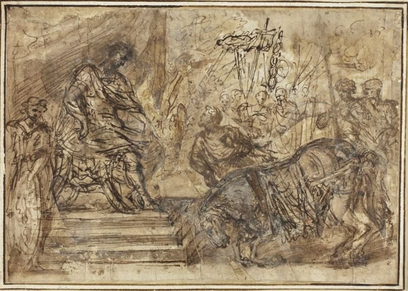 Calígula nombrando a su caballo Incitatus para el Consulado. (En el estilo de Pietro da Cortona 1596-1669).
