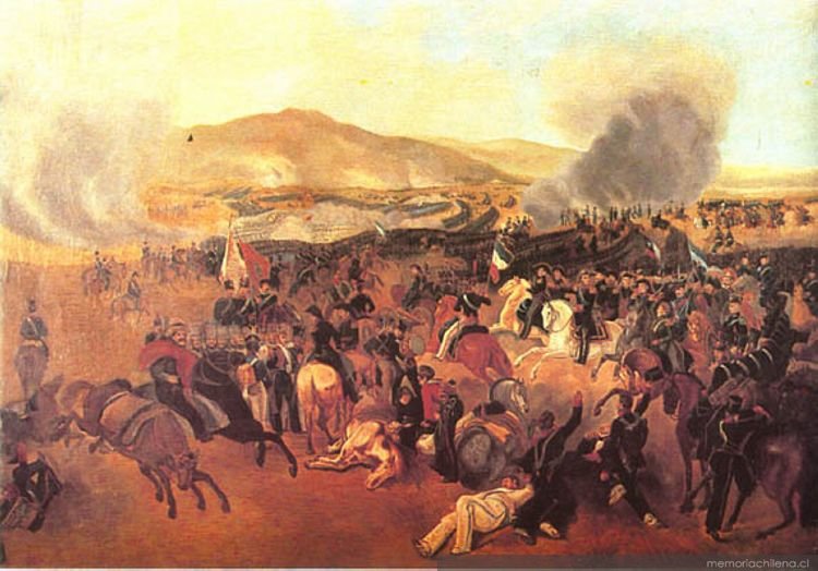 Óleo sobre tela: "La batalla de Maipu", de Mauricio Rugendas. Fuente: Biblioteca Nacional Digital de Chile