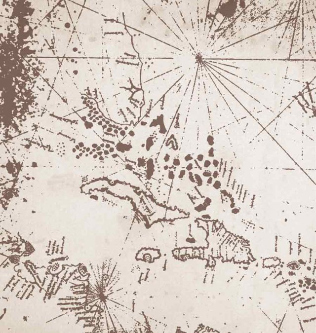 Sección del mapa de Freducci que muestra la parte de La Florida  y los Cayos  explorados por Ponce de León en 1513. «Carta Nautica Conte  di Ottomanno Freducci d