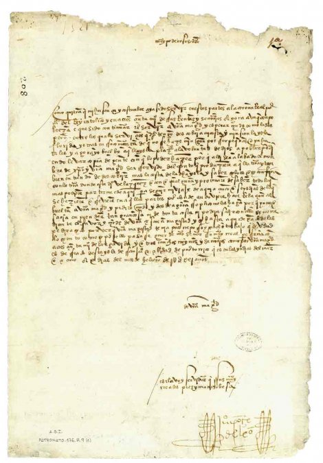 Ponce de León: descubrimiento de La Florida y otras islas, 10 de febrero de 1521.             Archivo General de Indias, Sevilla.