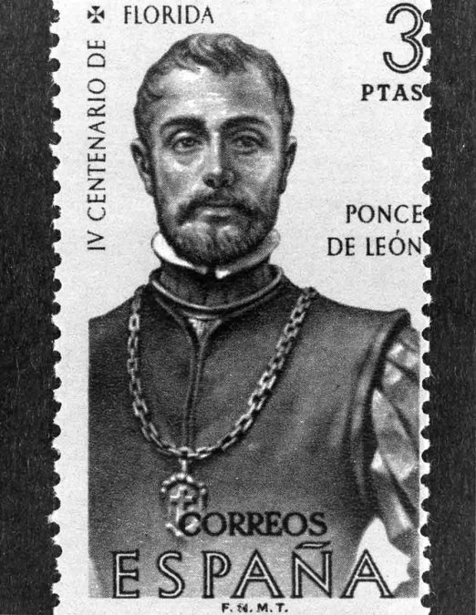 Juan Ponce de León en un sello de España.             State Archives of Florida, Florida Memory. Tallahasse, FL.