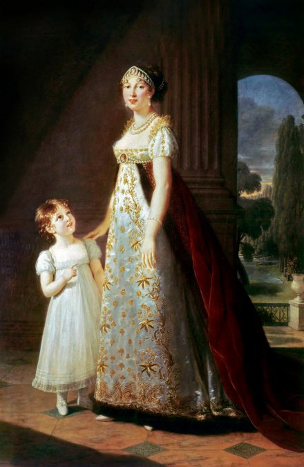 Le Brun retrató a Caroline Bonaparte, hermana de Napoleón, llevando una tiara de Chaumet y posando junto a su hija (1807).
