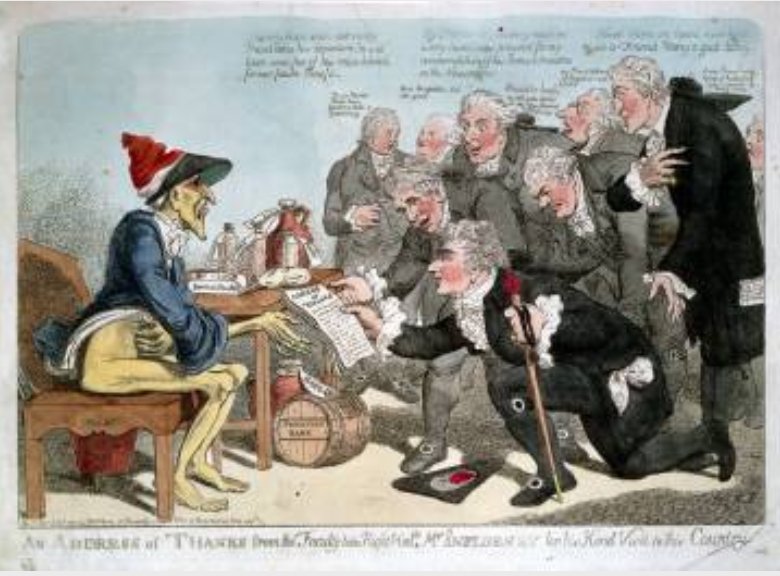                   Desde siempre las pandemias fueron un tema político.Aquí una caricatura de hombres públicos rindiendo pleitesía ...         
