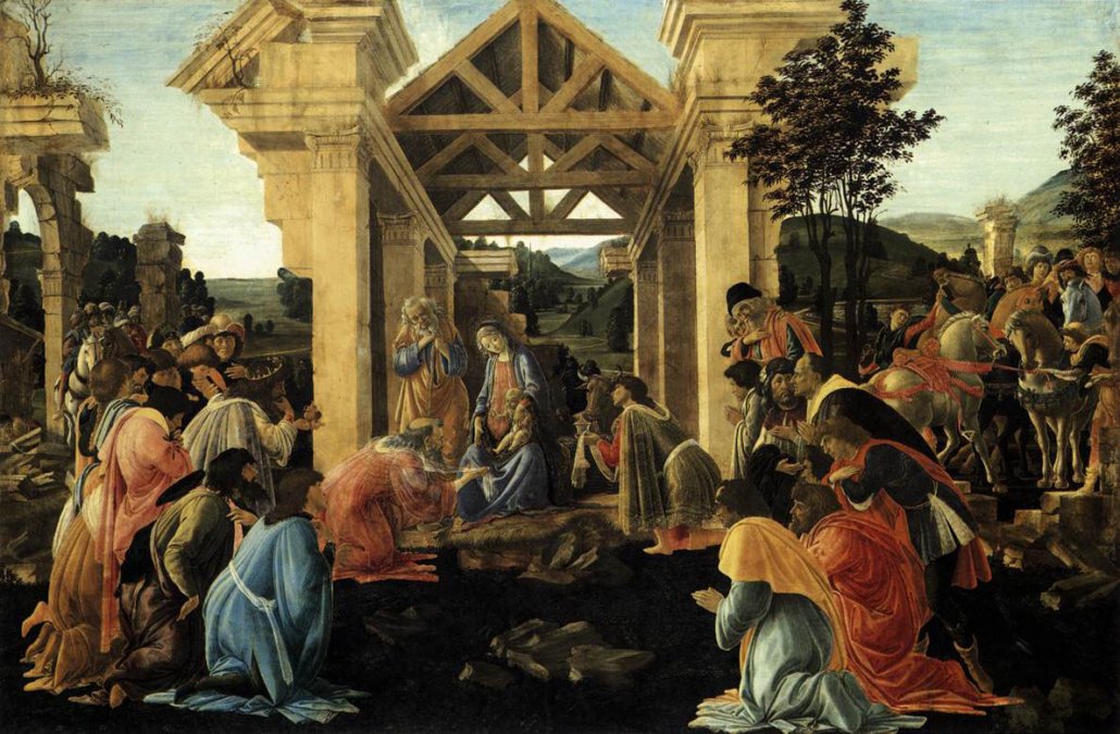 Adoración de los Reyes Magos, 1475, Galería de los Uffizi, Florencia.