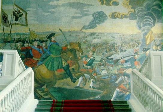 Mosaico que representa a Pedro I en la batalla de Poltava. Academia de las Ciencias, San Petersburgo