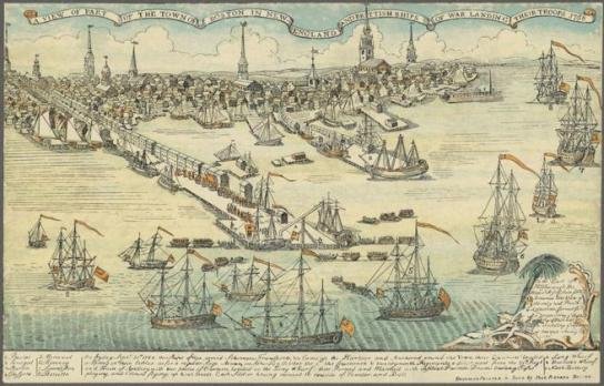 Desembarco de tropas británicas en Boston (1768), grabado de Paul Revere.