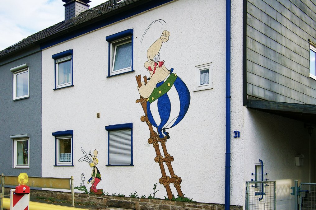 Astérix y Obélix en una pintura mural en Hagen.